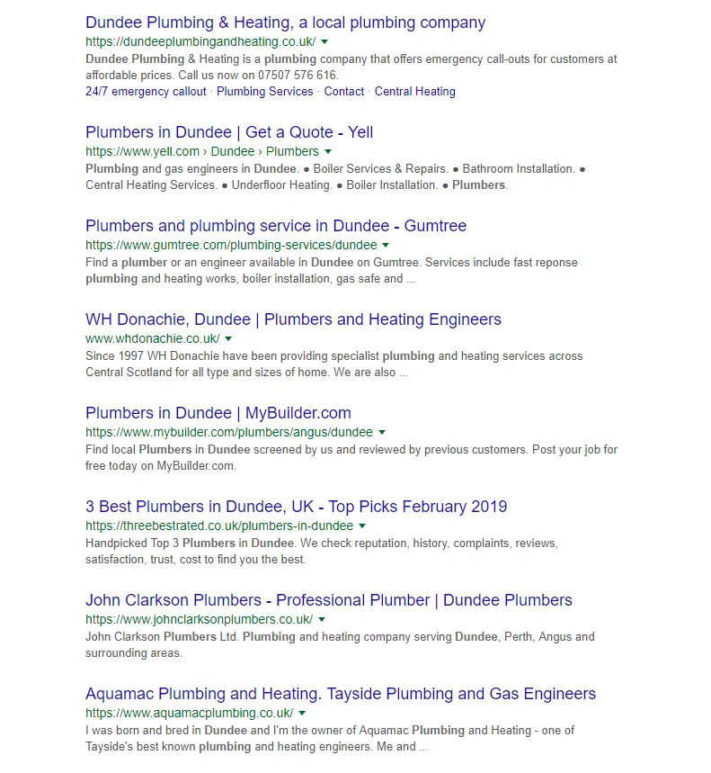 Screenshot of local organic search results