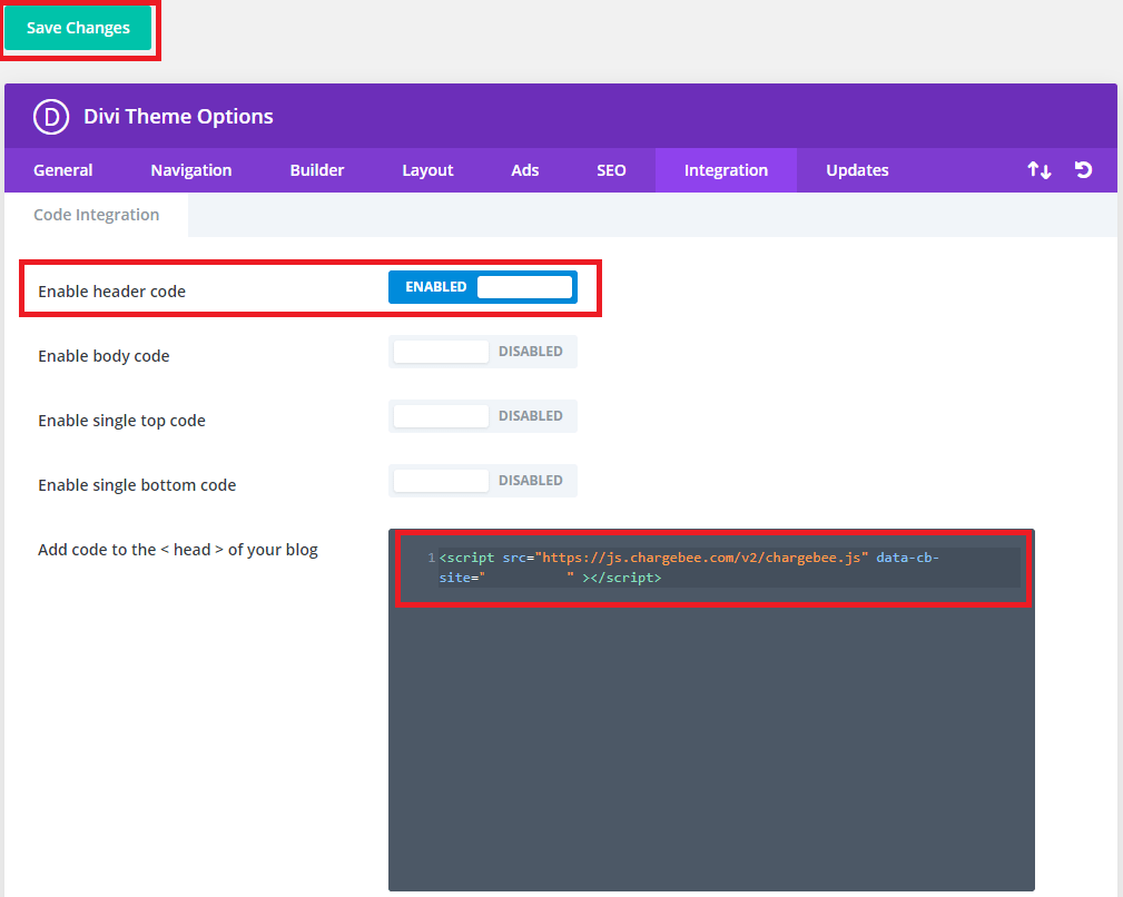 Add the Chargebee header script to WordPress